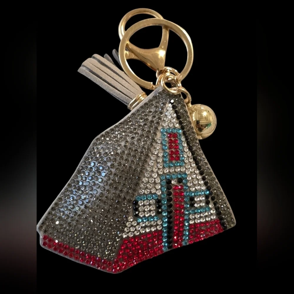Elegant Luxury Tent Gray and Red Crystal Bag Charm | Keychain